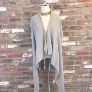 BRYN WALKER Cashmere GRAY Drawstring Drape Front Sleeveless Cardigan Duster M